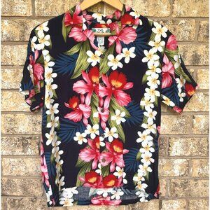 size S adult Hawaiian Short Sleeve Shirt Two Palms Tropical Floral Print made in